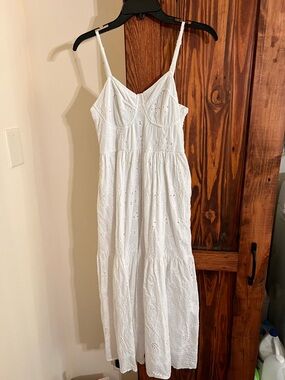 White Eyelet Maxi Dress with Spaghetti Straps